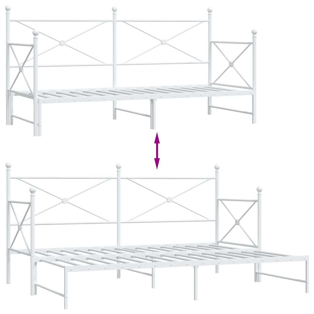 Daybed with Trundle without Mattress White 90x200 cm Steel