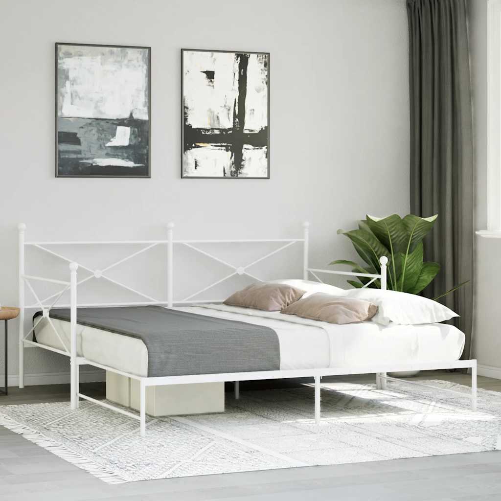 Daybed with Trundle without Mattress White 100x190 cm Steel