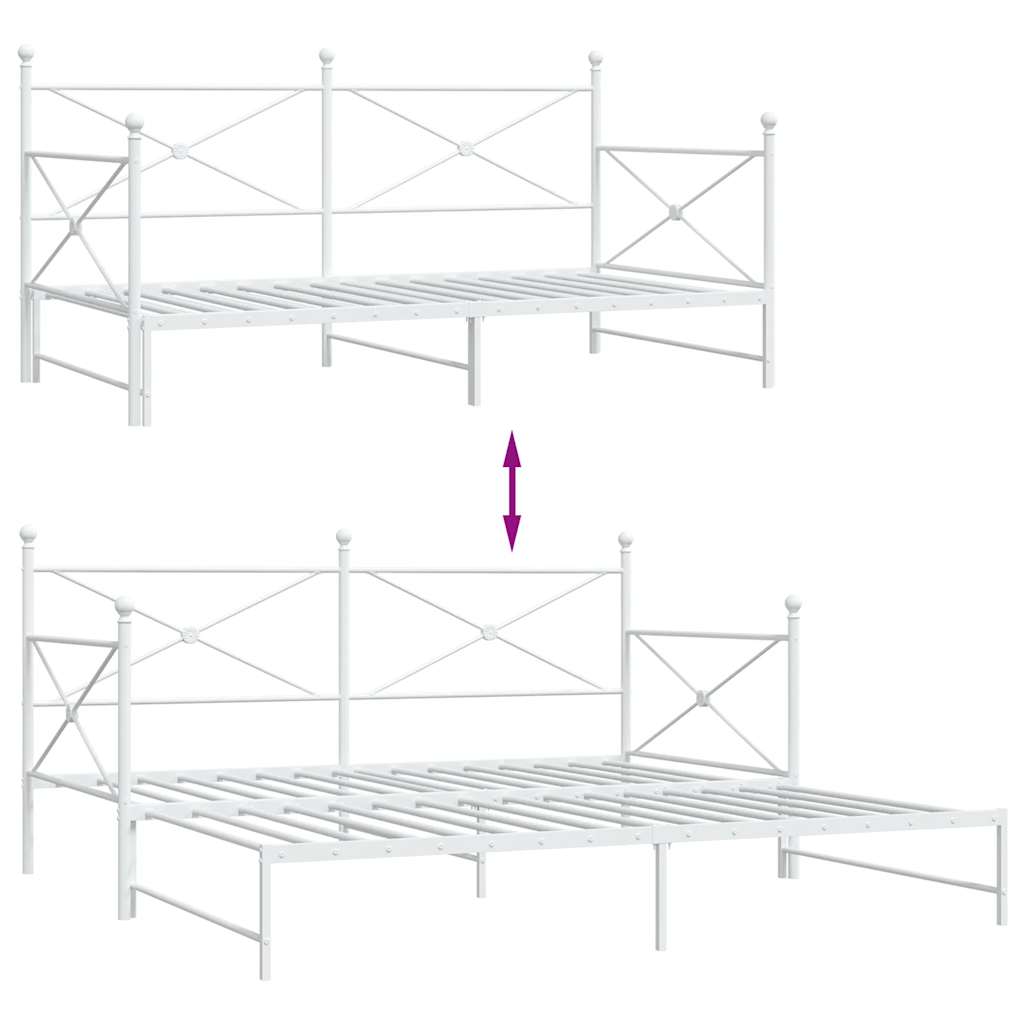 Daybed with Trundle without Mattress White 100x190 cm Steel