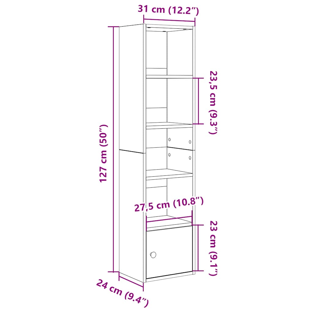 Bookcase Concrete Grey 31x24x127 cm Engineered Wood