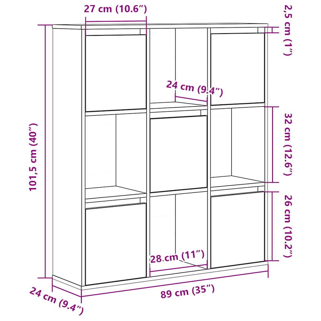 Bookcase White 89x24x101.5 cm Engineered Wood