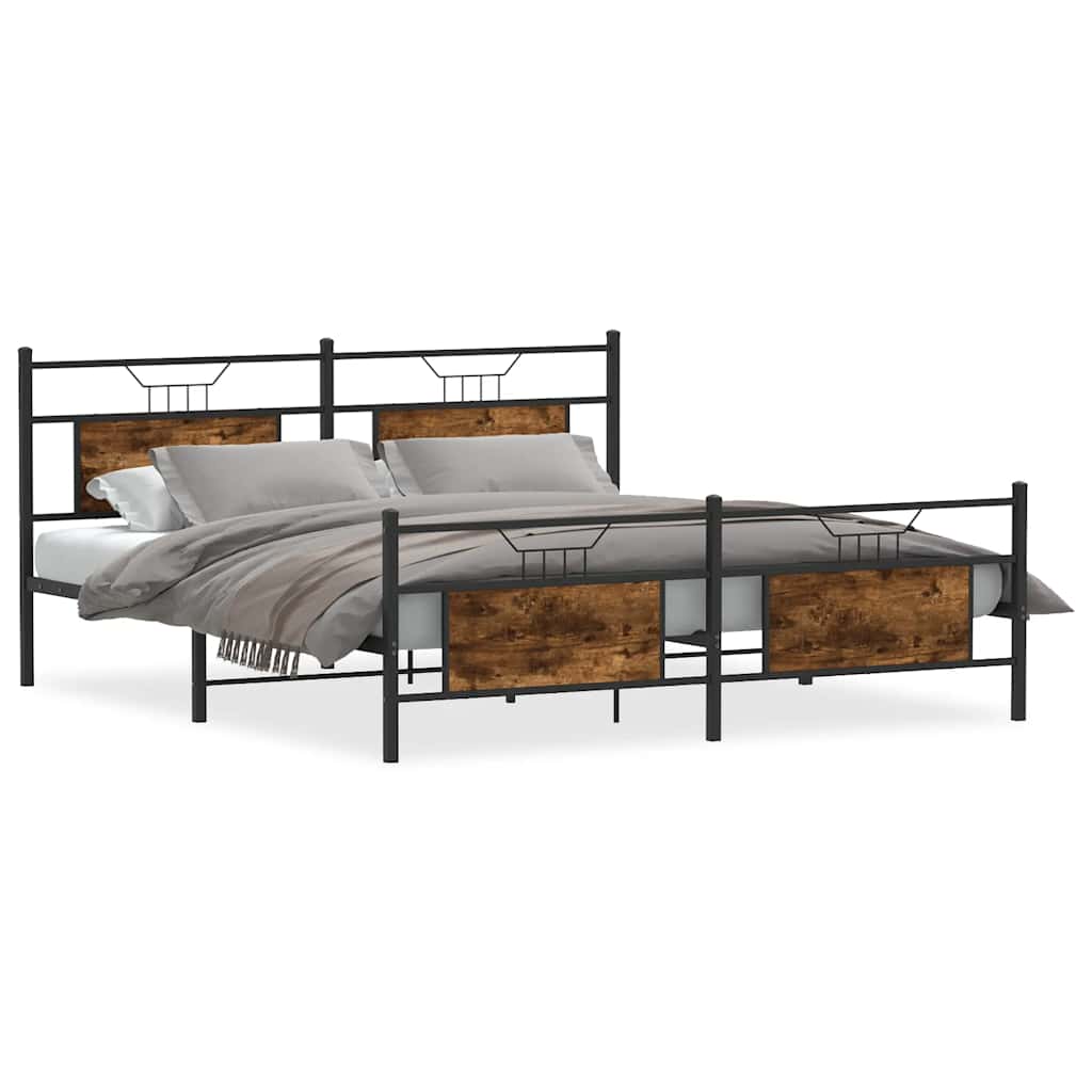 Metal Bed Frame without Mattress Smoked Oak 180x200 cm Super King