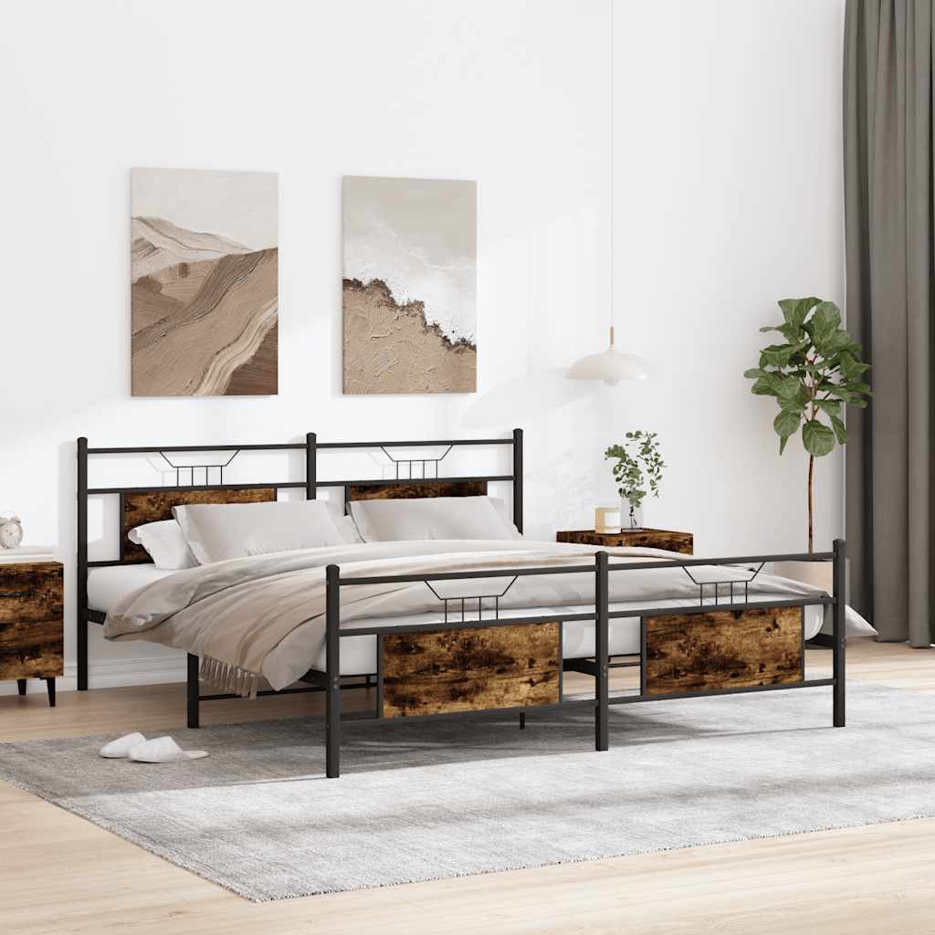 Metal Bed Frame without Mattress Smoked Oak 180x200 cm Super King