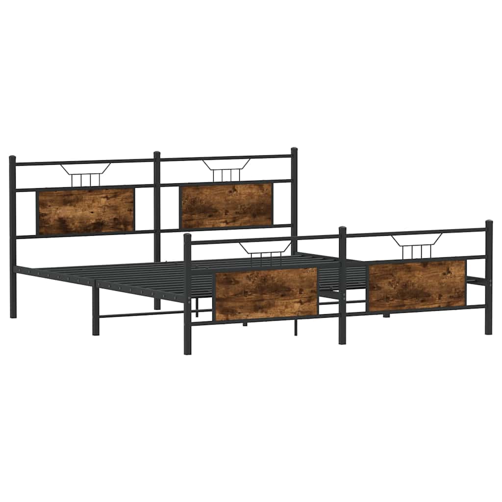 Metal Bed Frame without Mattress Smoked Oak 180x200 cm Super King