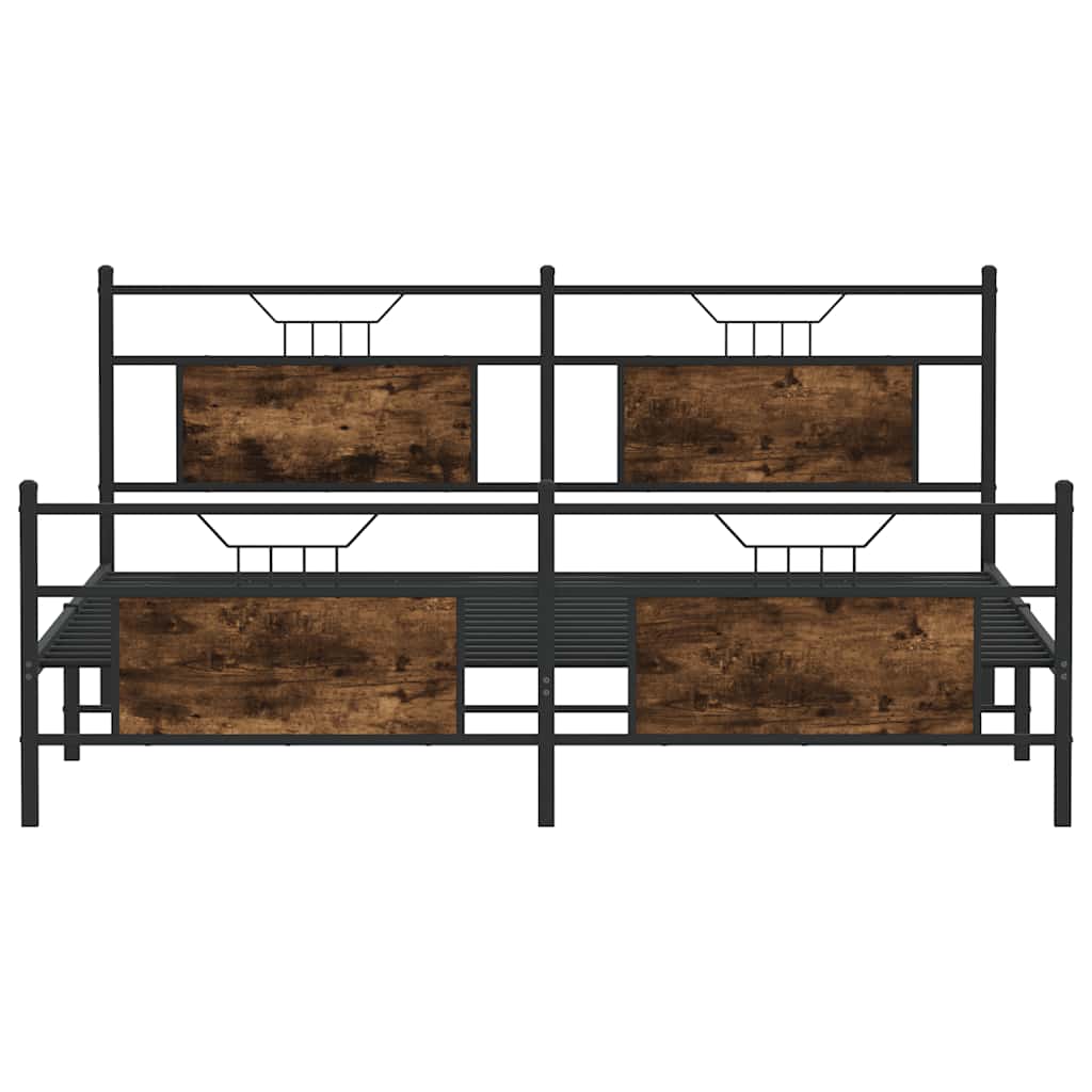 Metal Bed Frame without Mattress Smoked Oak 180x200 cm Super King