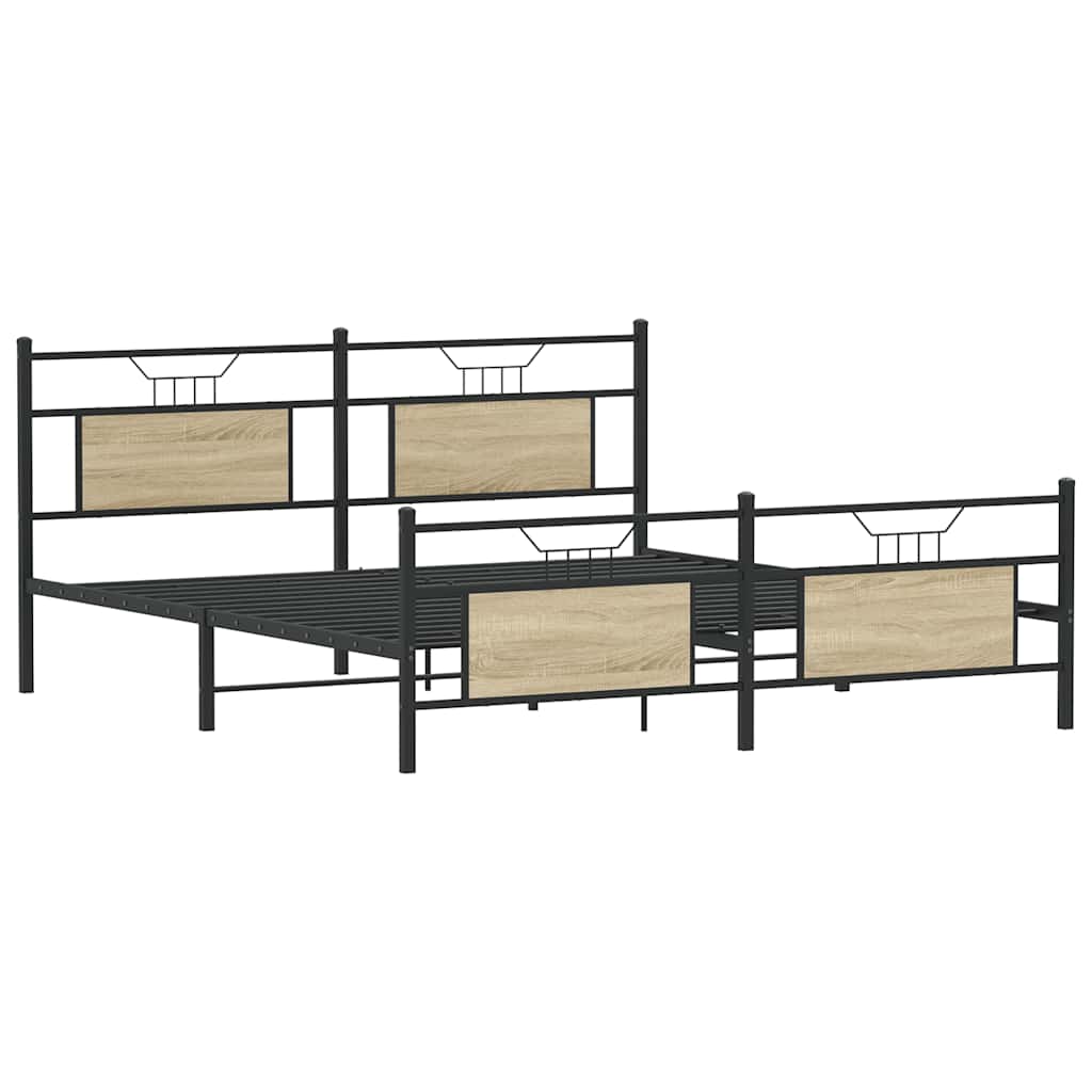 Metal Bed Frame without Mattress Sonoma Oak 160x200 cm