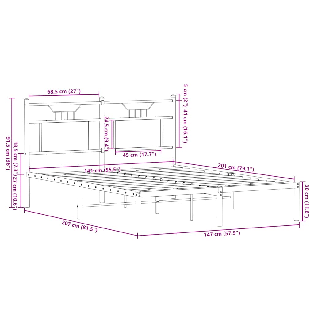 Metal Bed Frame without Mattress Sonoma Oak 180x200 cm Super King