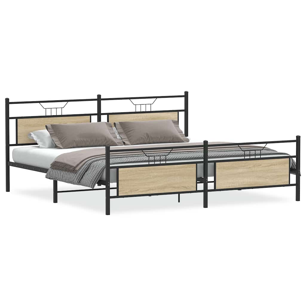 Metal Bed Frame without Mattress Sonoma Oak 193x203 cm