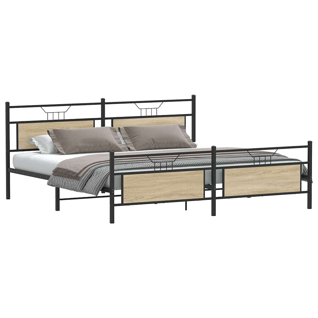 Metal Bed Frame without Mattress Sonoma Oak 193x203 cm