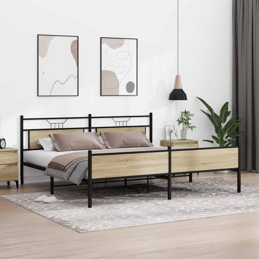 Metal Bed Frame without Mattress Sonoma Oak 193x203 cm