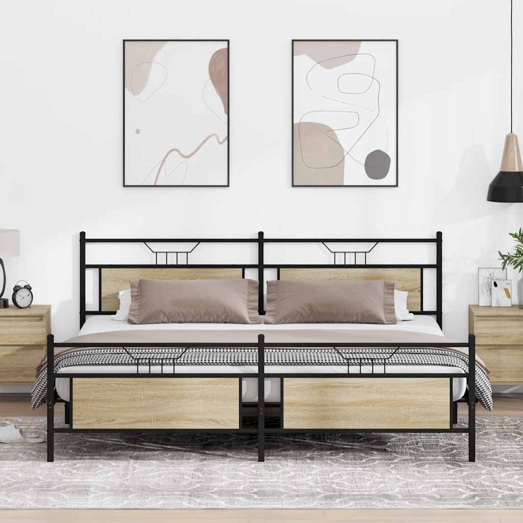 Metal Bed Frame without Mattress Sonoma Oak 193x203 cm