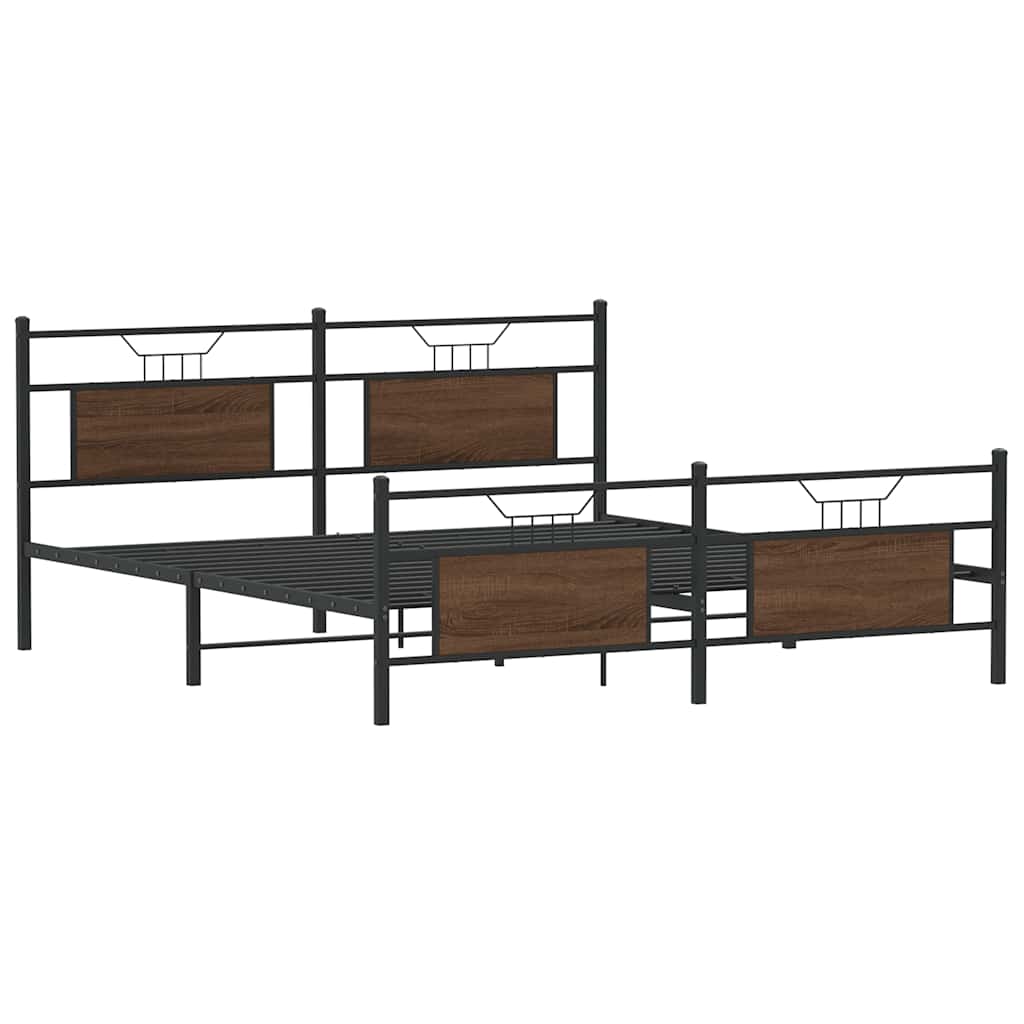 Metal Bed Frame without Mattress Brown Oak 160x200 cm