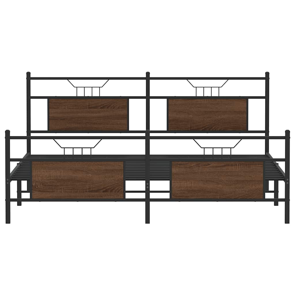 Metal Bed Frame without Mattress Brown Oak 160x200 cm