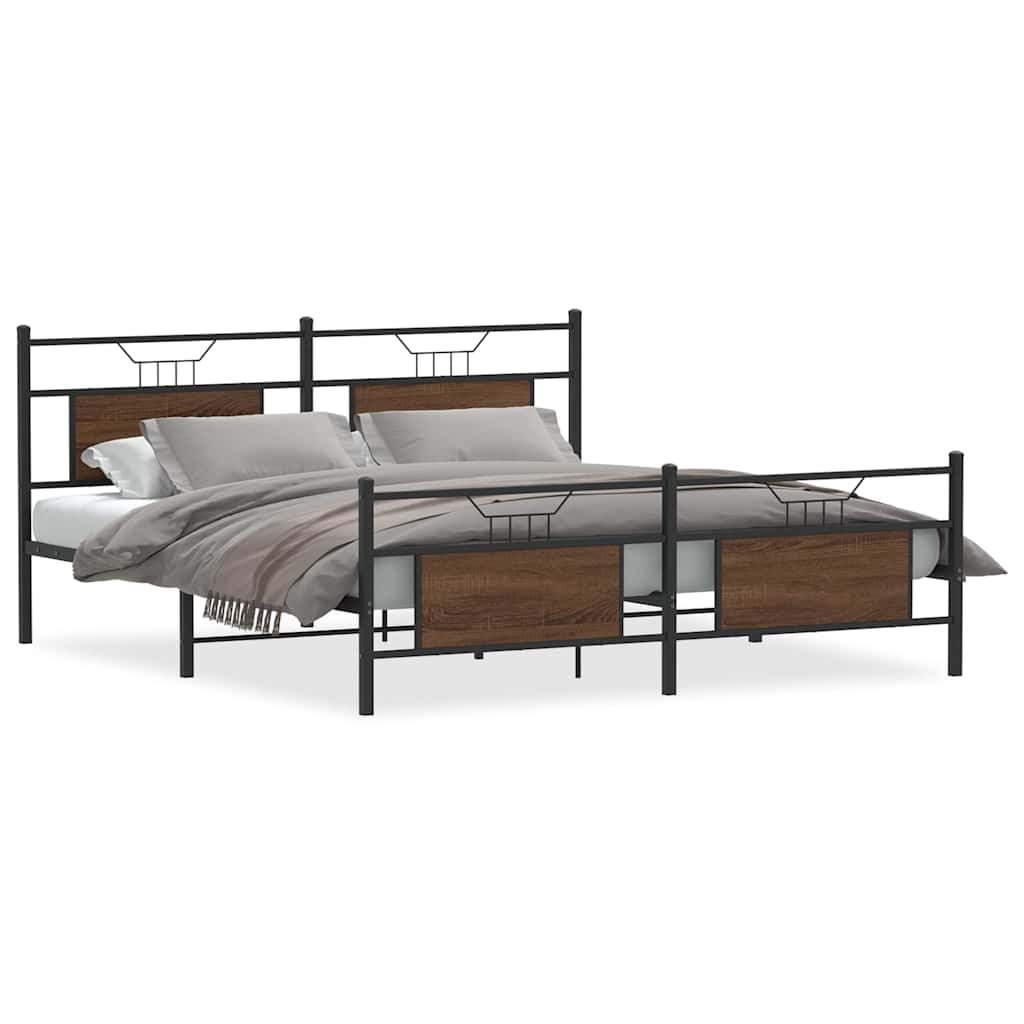 Metal Bed Frame without Mattress Brown Oak 180x200 cm Super King