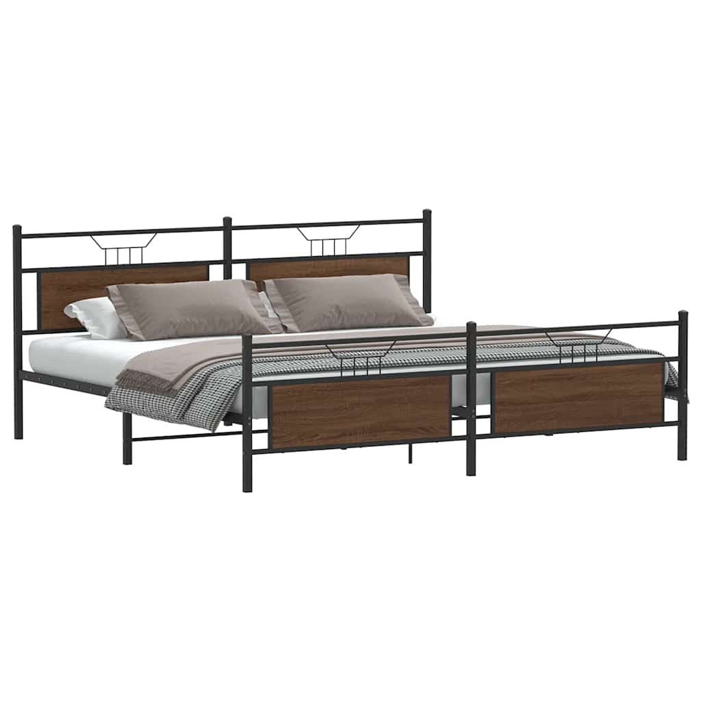 Metal Bed Frame without Mattress Brown Oak 193x203 cm