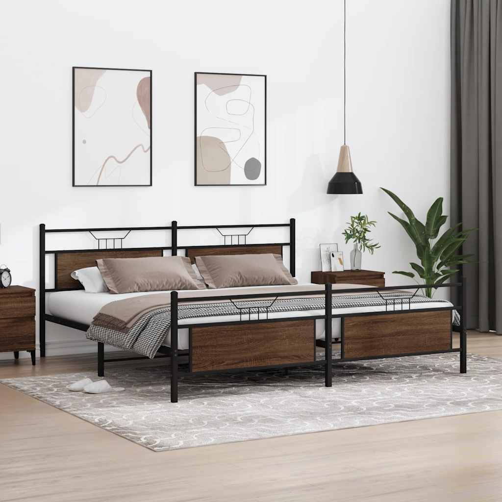 Metal Bed Frame without Mattress Brown Oak 193x203 cm