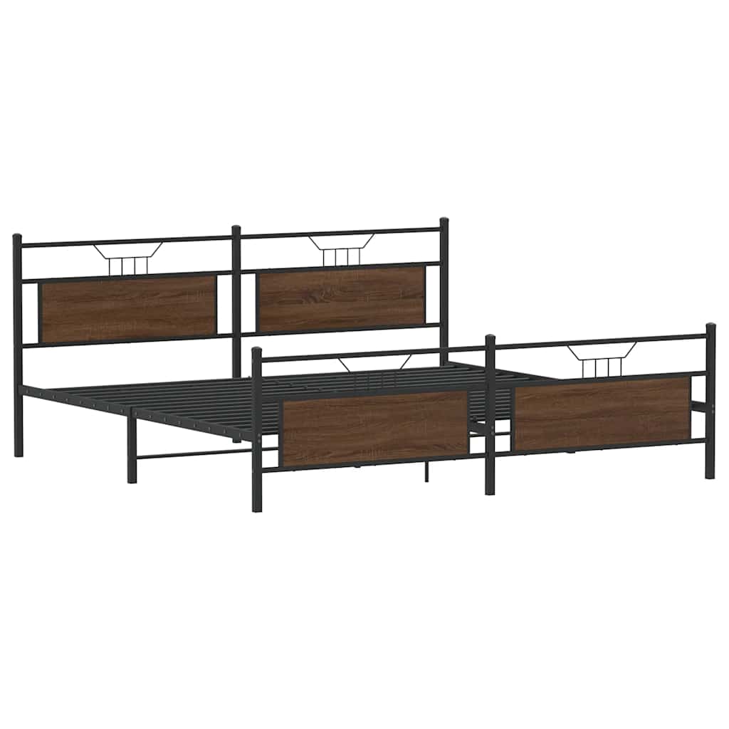 Metal Bed Frame without Mattress Brown Oak 193x203 cm