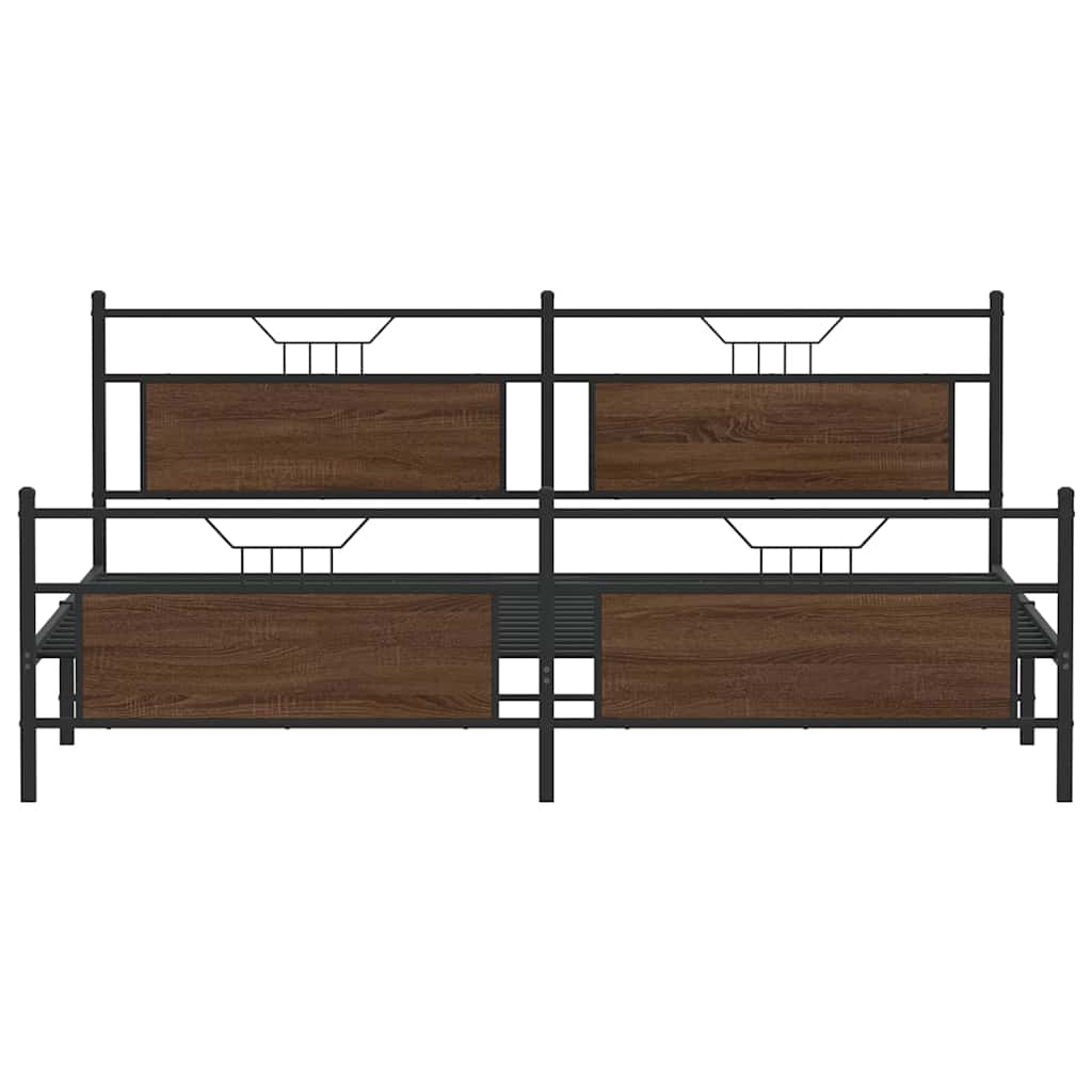 Metal Bed Frame without Mattress Brown Oak 193x203 cm