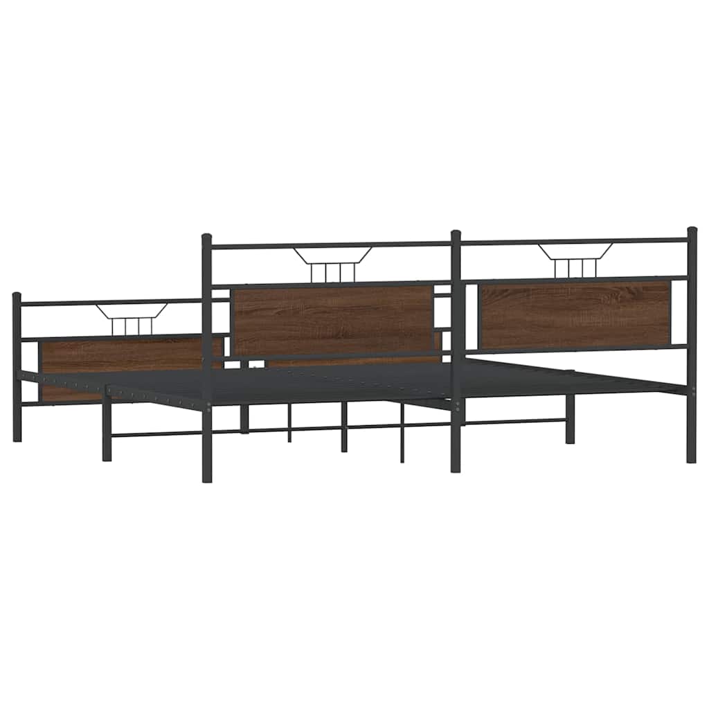 Metal Bed Frame without Mattress Brown Oak 193x203 cm