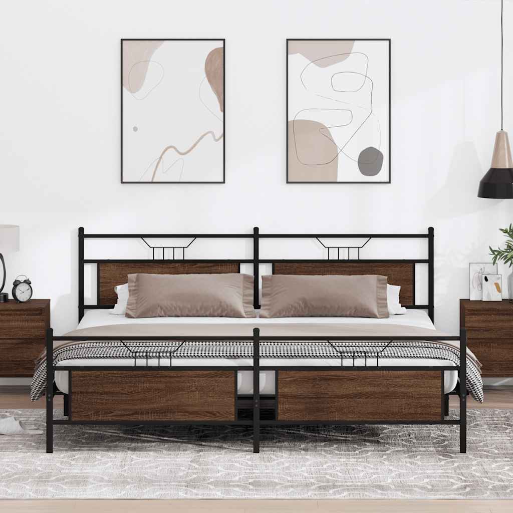 Metal Bed Frame without Mattress Brown Oak 193x203 cm