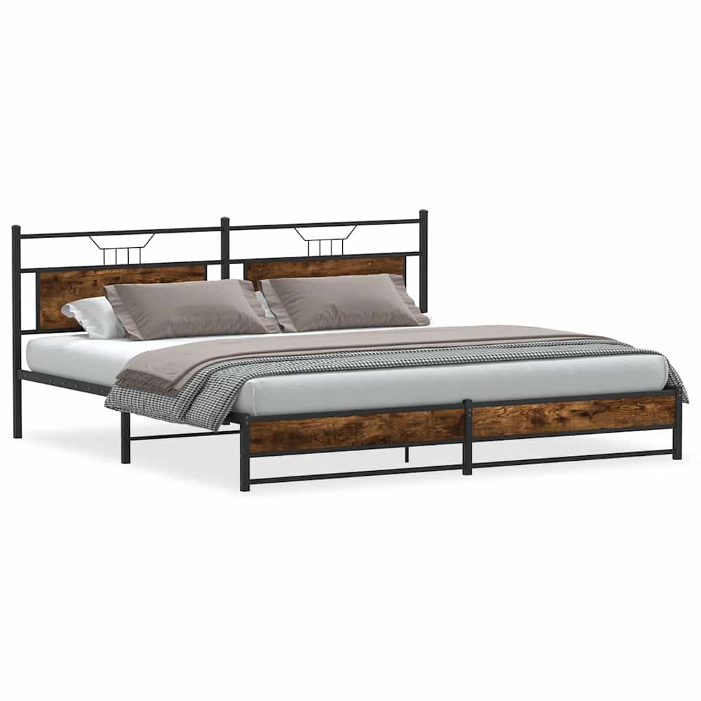 Metal Bed Frame without Mattress Smoked Oak 193x203 cm