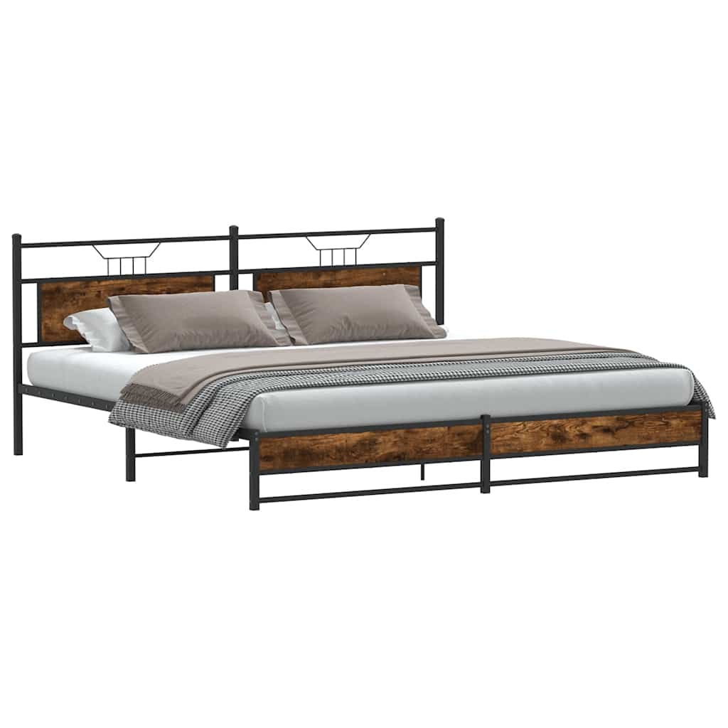 Metal Bed Frame without Mattress Smoked Oak 193x203 cm