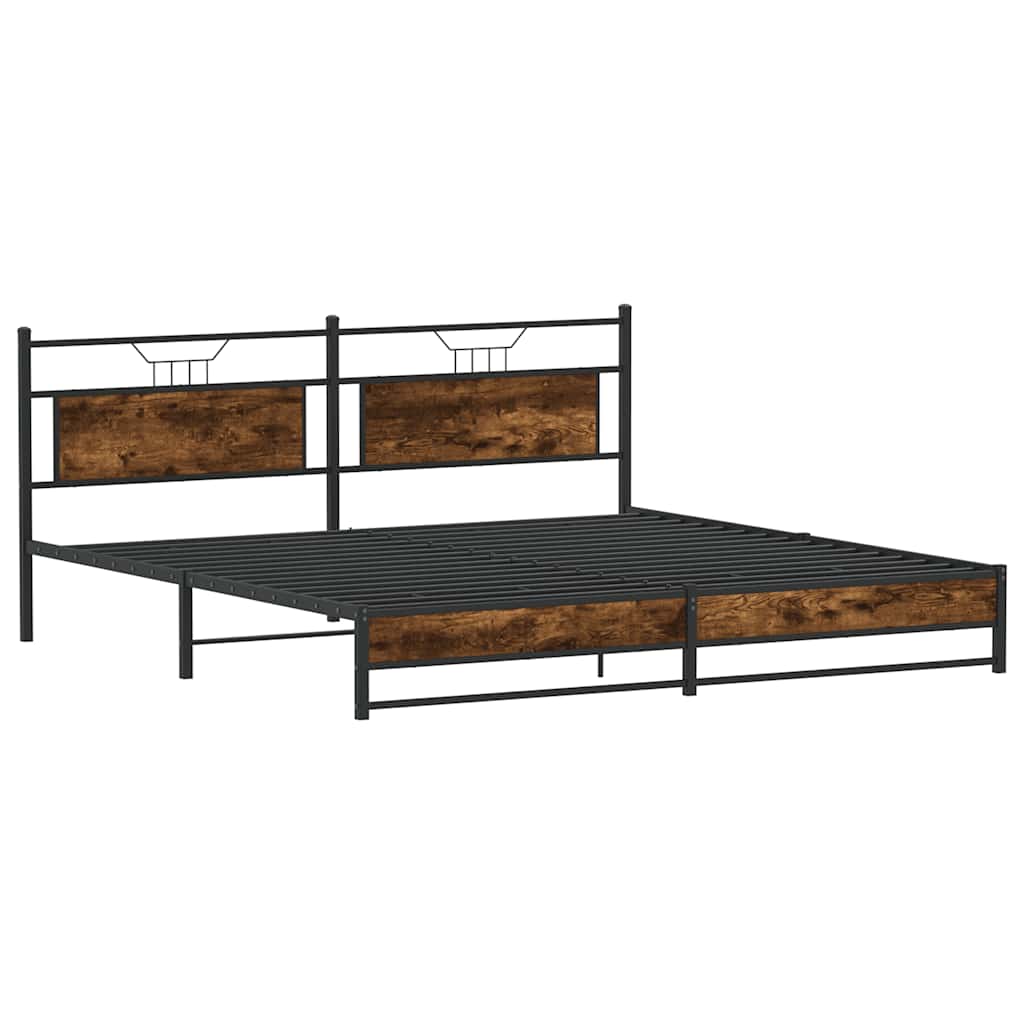 Metal Bed Frame without Mattress Smoked Oak 200x200 cm