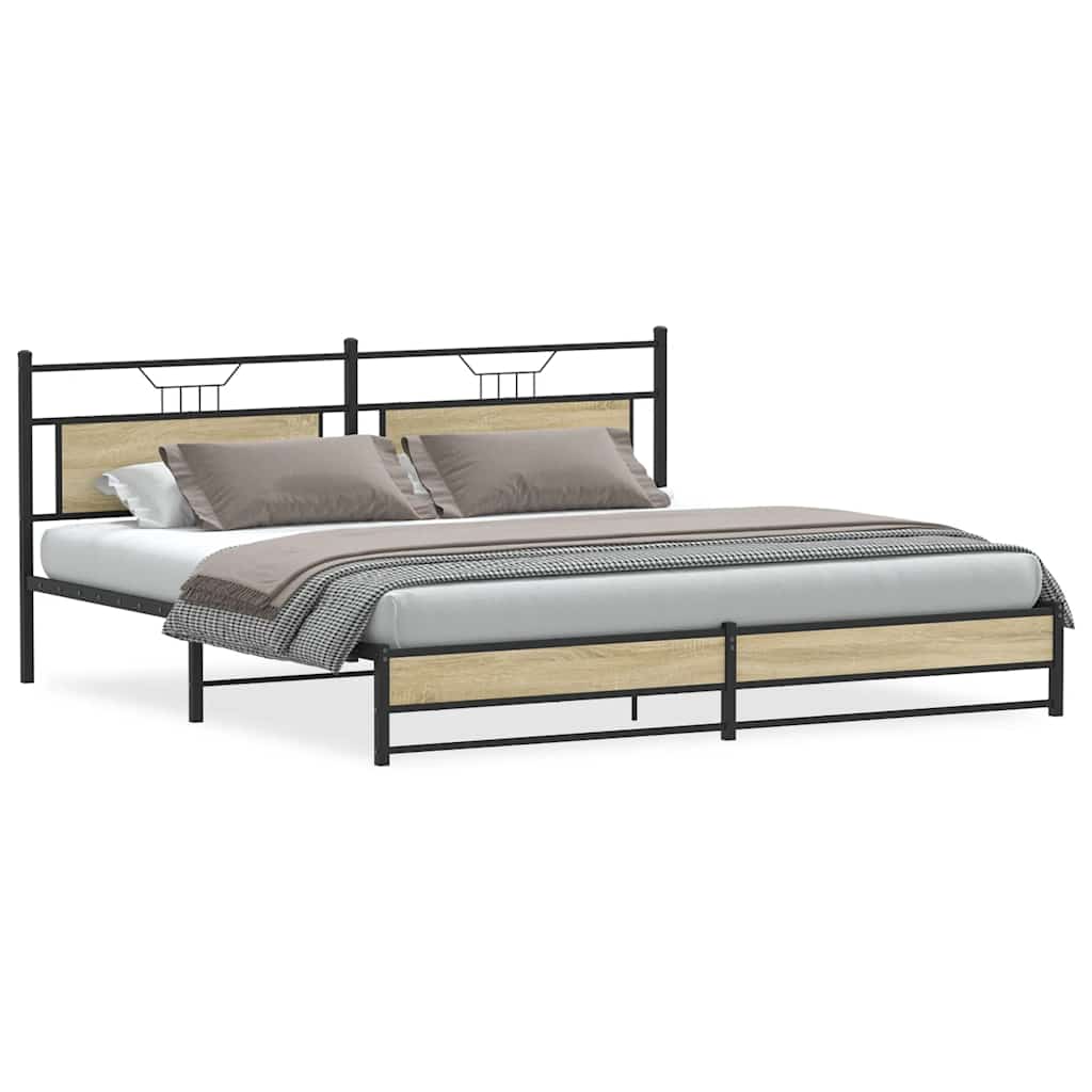 Metal Bed Frame without Mattress Sonoma Oak 193x203 cm