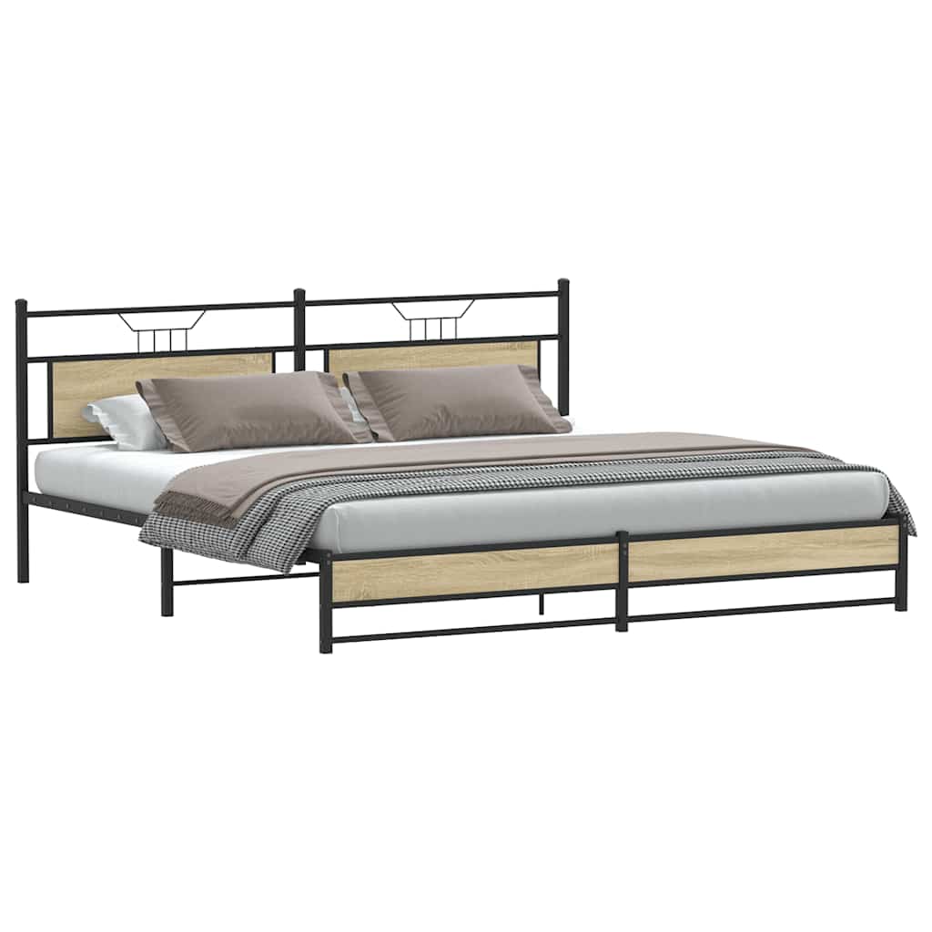 Metal Bed Frame without Mattress Sonoma Oak 193x203 cm