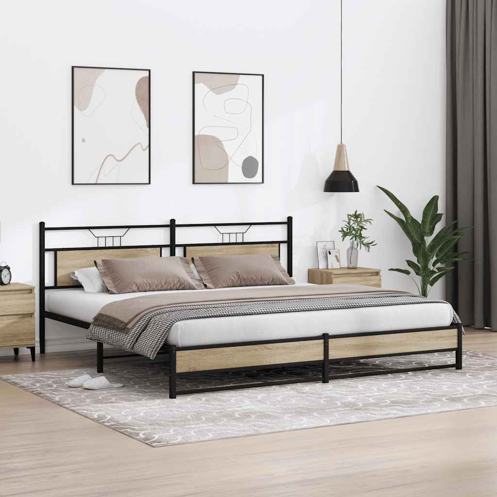 Metal Bed Frame without Mattress Sonoma Oak 193x203 cm