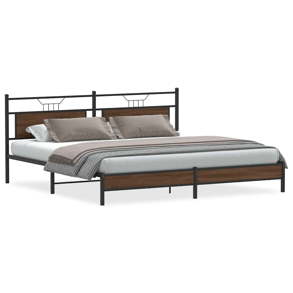 Metal Bed Frame without Mattress Brown Oak 193x203 cm