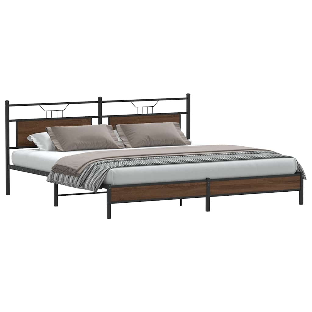 Metal Bed Frame without Mattress Brown Oak 193x203 cm