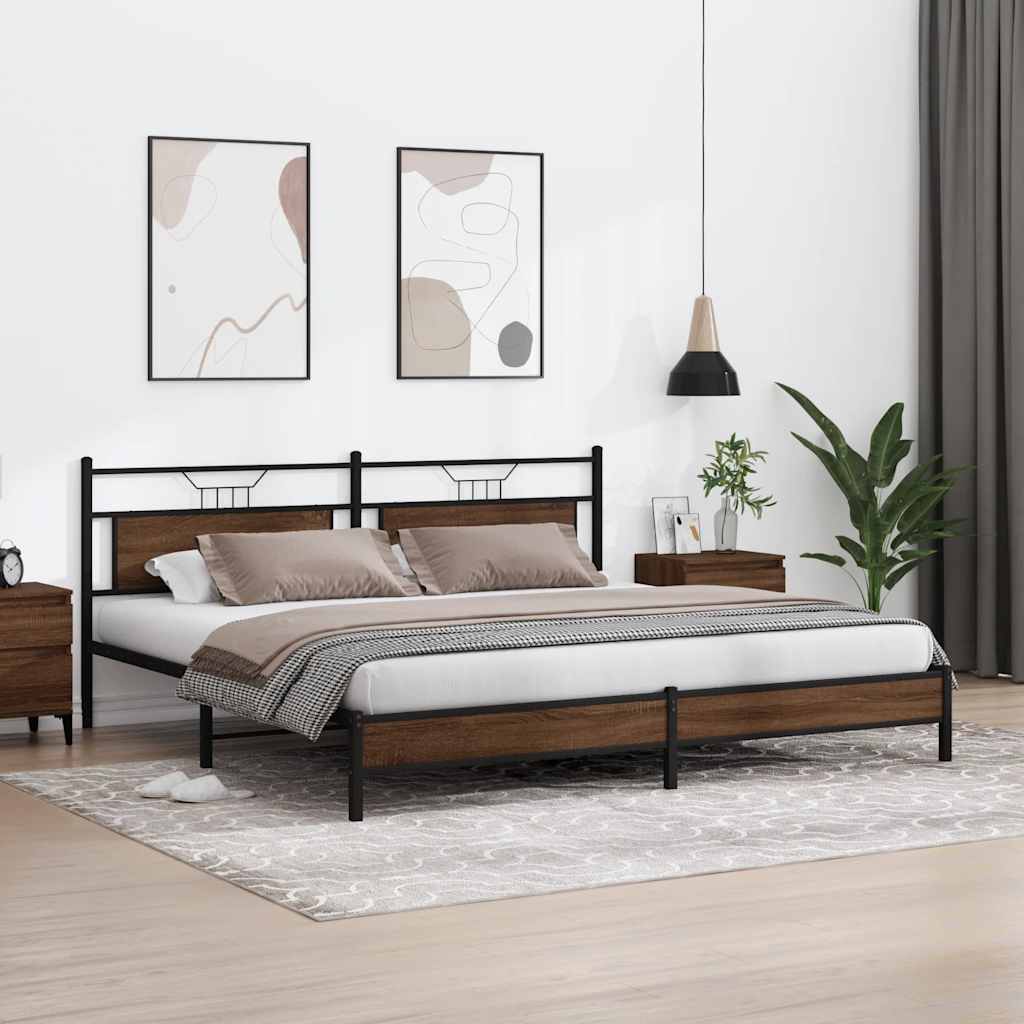 Metal Bed Frame without Mattress Brown Oak 193x203 cm