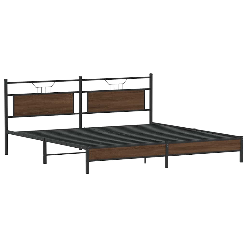 Metal Bed Frame without Mattress Brown Oak 193x203 cm