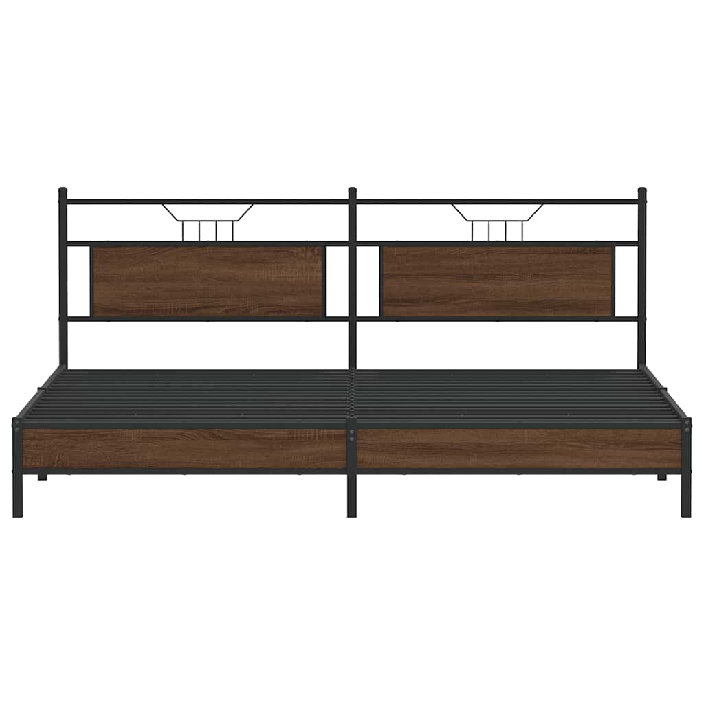 Metal Bed Frame without Mattress Brown Oak 193x203 cm