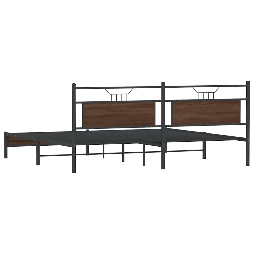 Metal Bed Frame without Mattress Brown Oak 193x203 cm