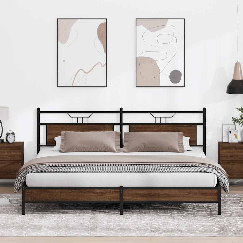 Metal Bed Frame without Mattress Brown Oak 193x203 cm
