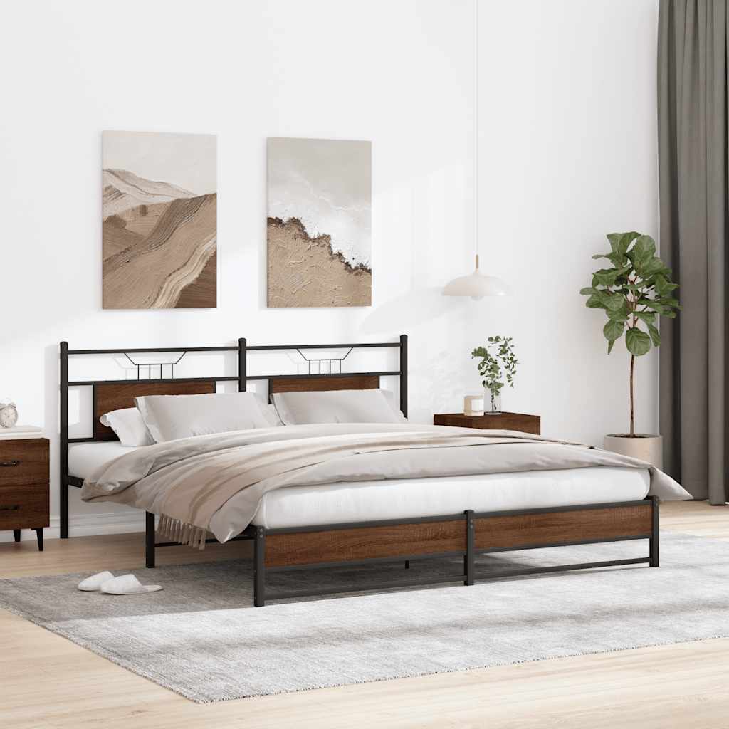 Metal Bed Frame without Mattress Brown Oak 180x200 cm Super King