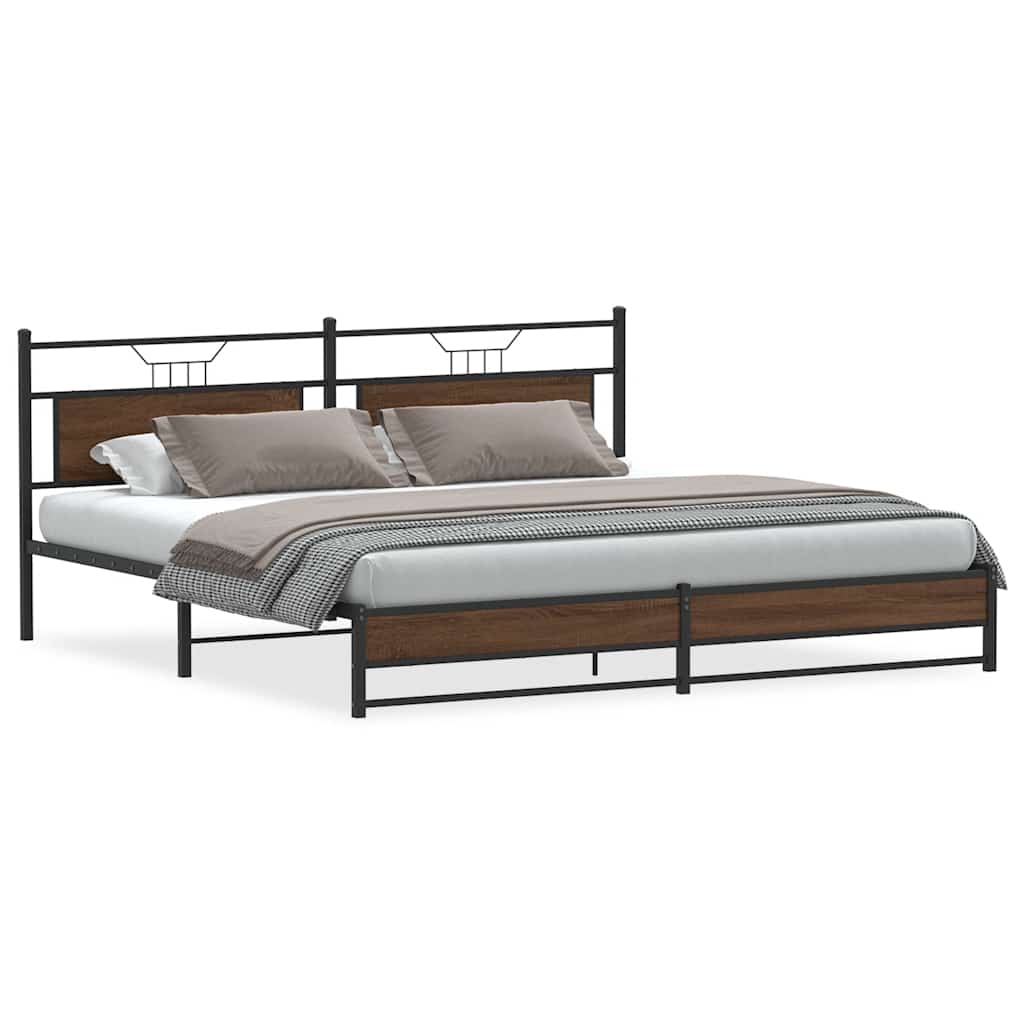 Metal Bed Frame without Mattress Brown Oak 193x203 cm