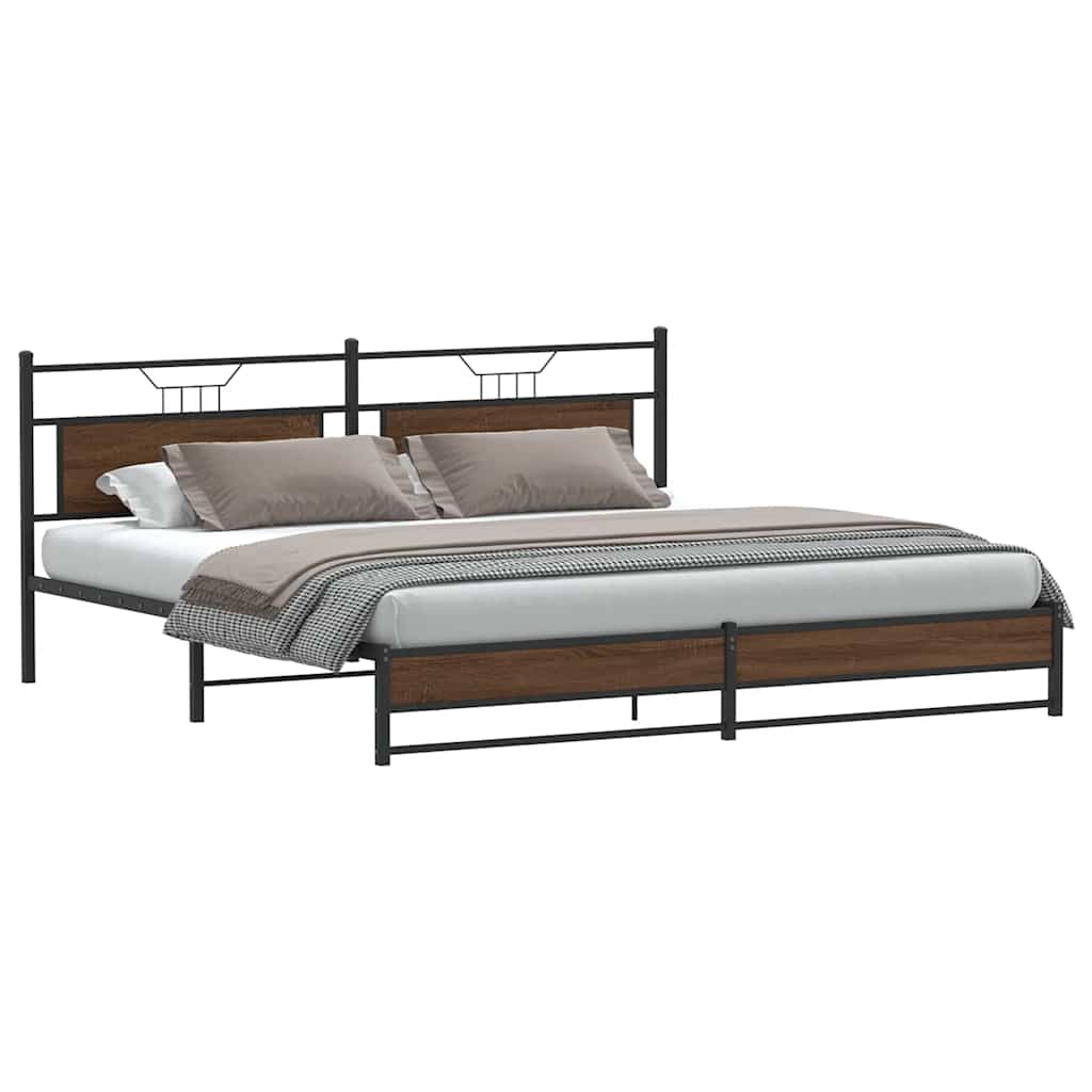 Metal Bed Frame without Mattress Brown Oak 193x203 cm