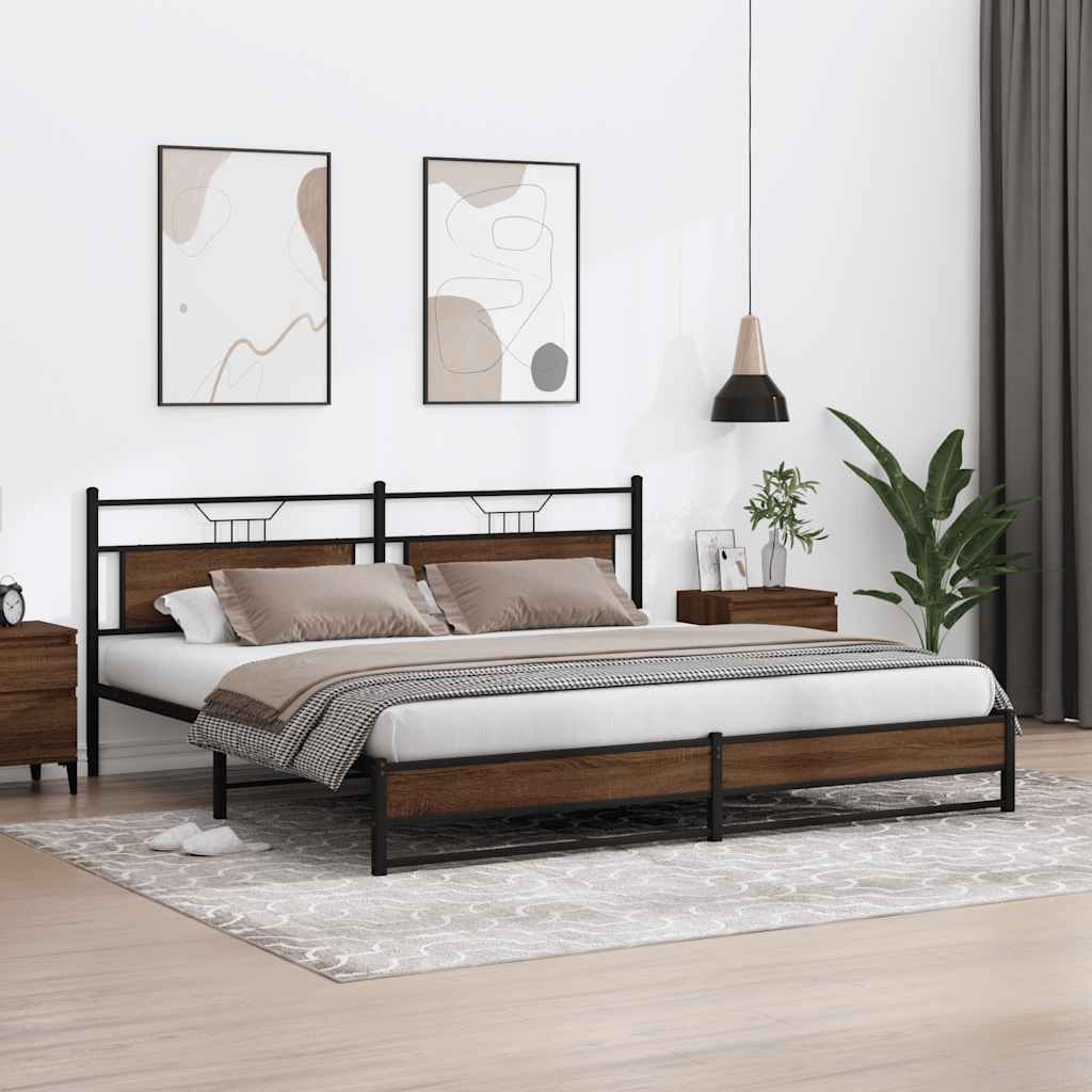 Metal Bed Frame without Mattress Brown Oak 193x203 cm