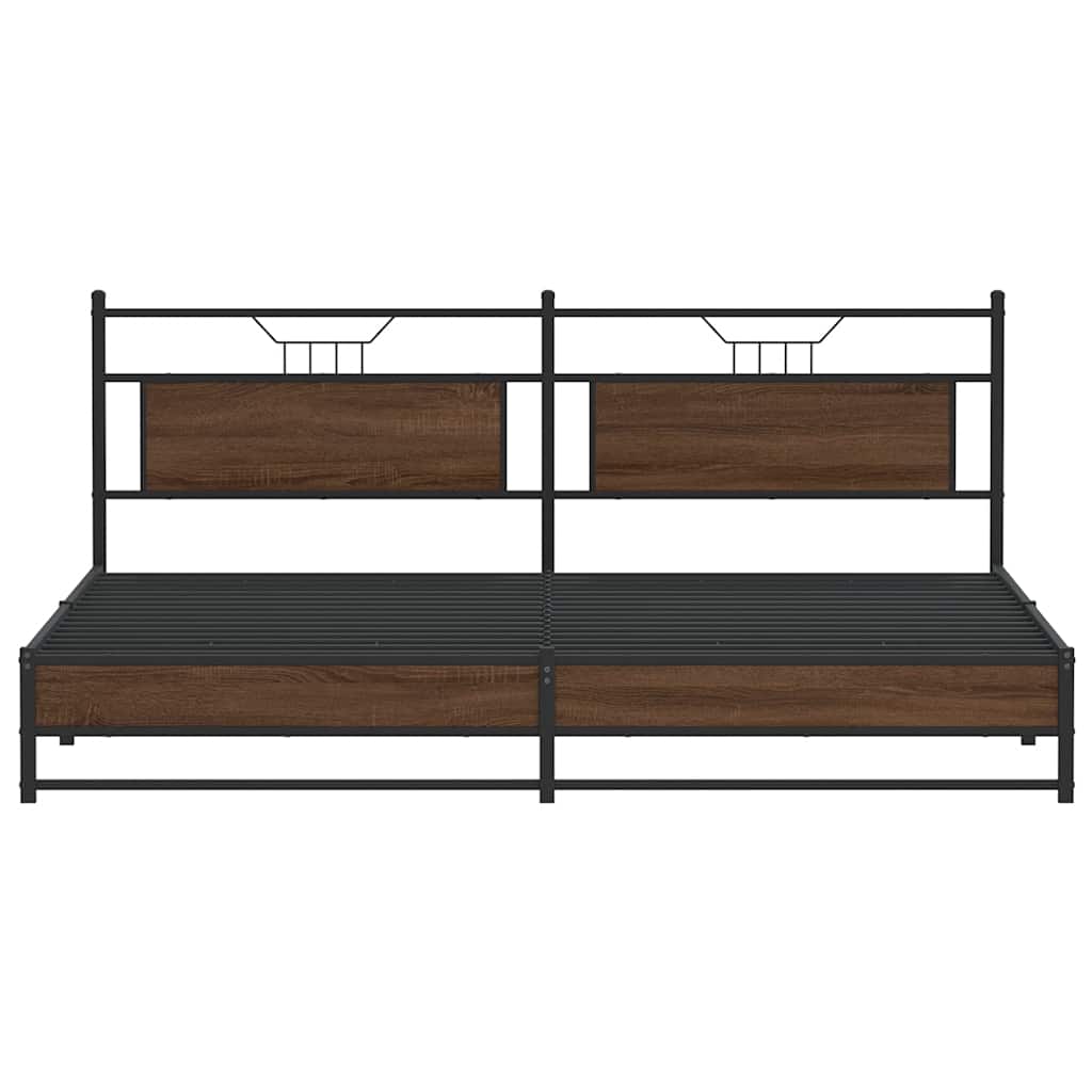 Metal Bed Frame without Mattress Brown Oak 193x203 cm