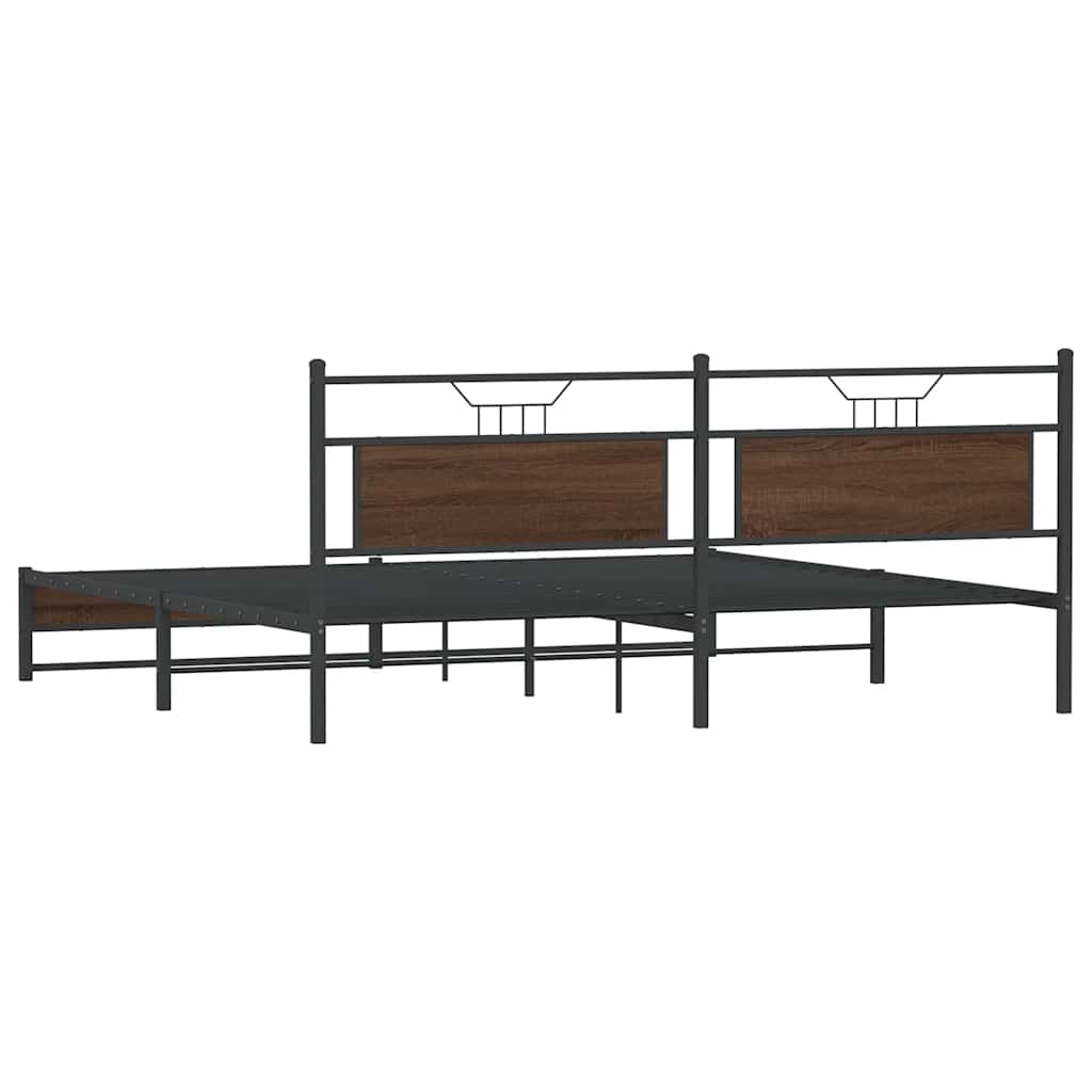 Metal Bed Frame without Mattress Brown Oak 193x203 cm