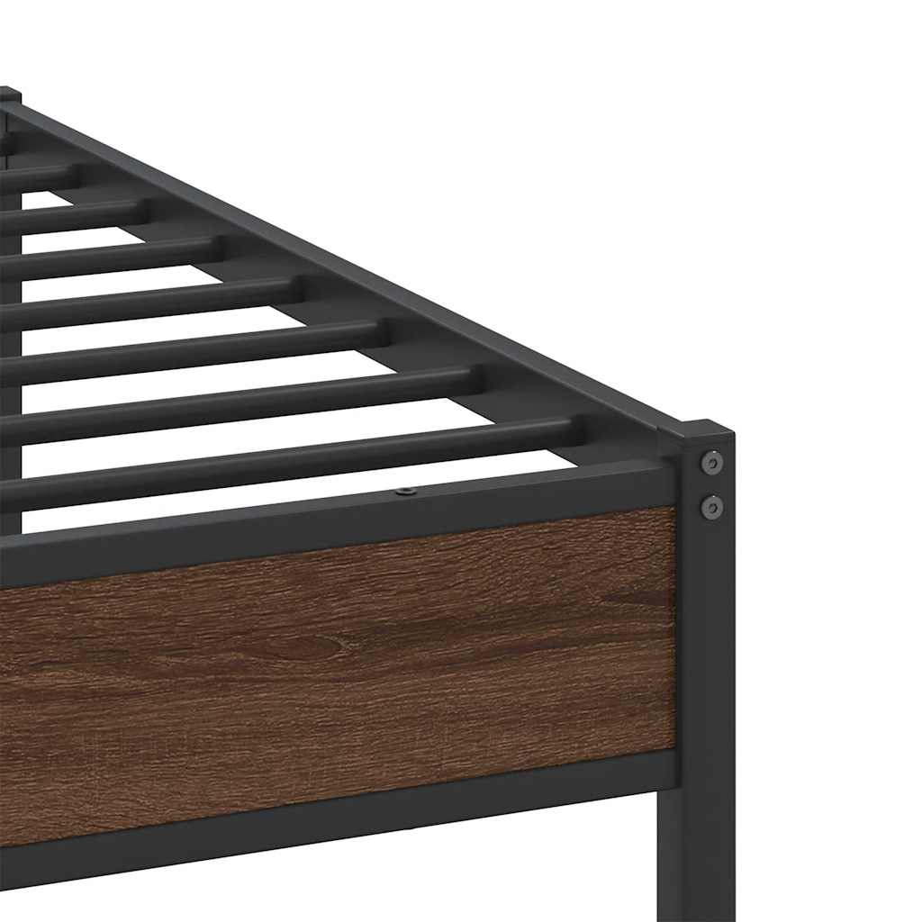 Metal Bed Frame without Mattress Brown Oak 193x203 cm