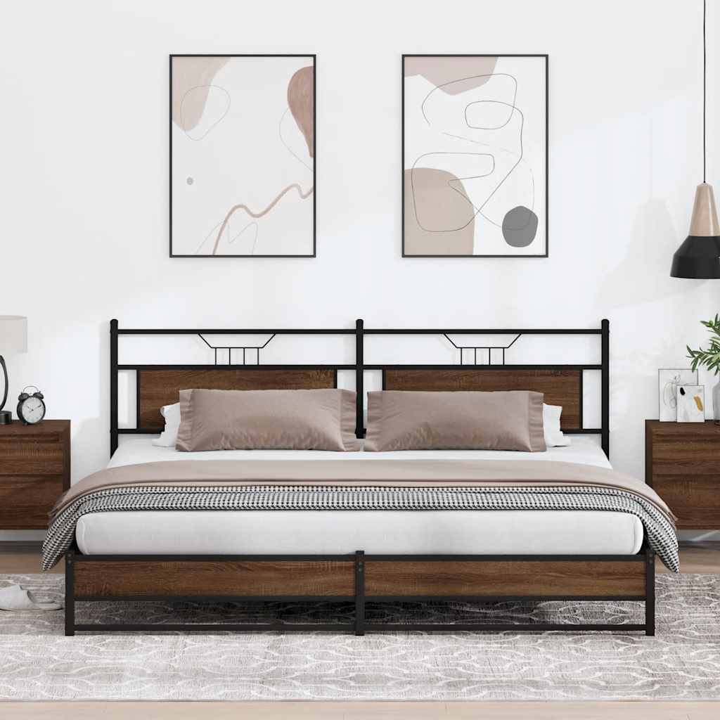 Metal Bed Frame without Mattress Brown Oak 193x203 cm