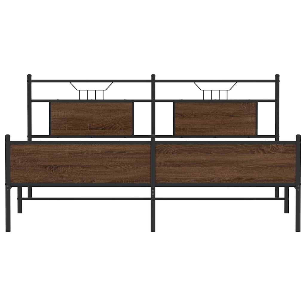 Metal Bed Frame without Mattress Brown Oak 160x200 cm