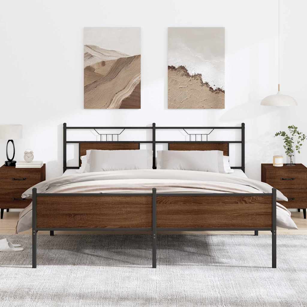 Metal Bed Frame without Mattress Brown Oak 160x200 cm