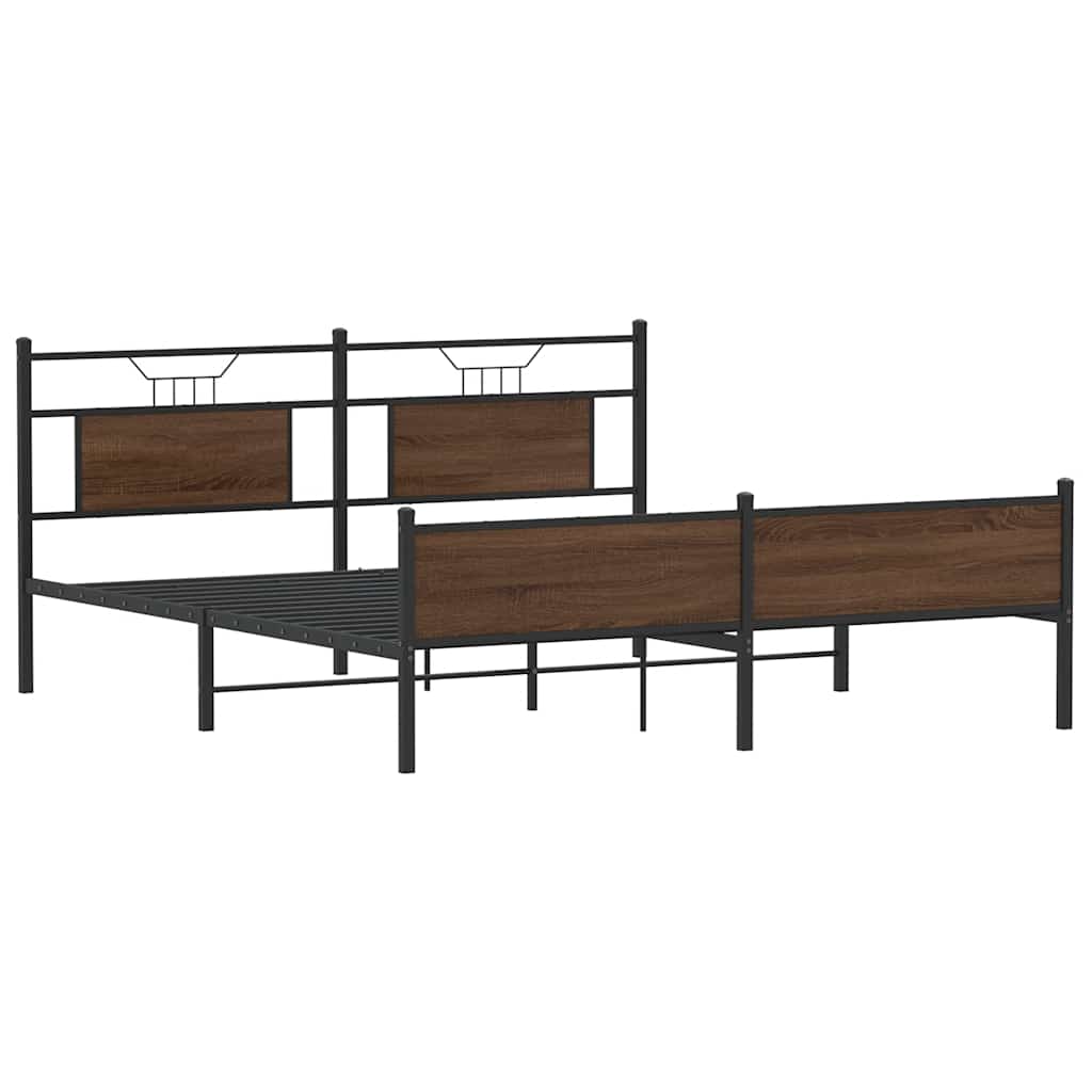 Metal Bed Frame without Mattress Brown Oak 180x200 cm Super King