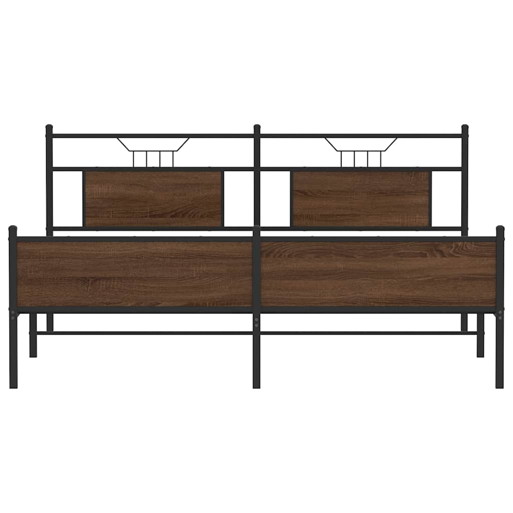 Metal Bed Frame without Mattress Brown Oak 180x200 cm Super King