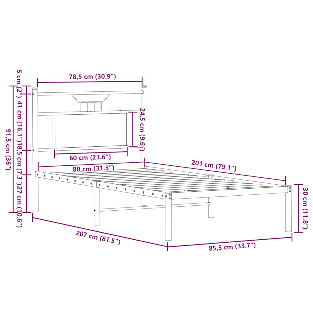 Bed Frame without Mattress Smoked Oak 80x200 cm Engineered Wood